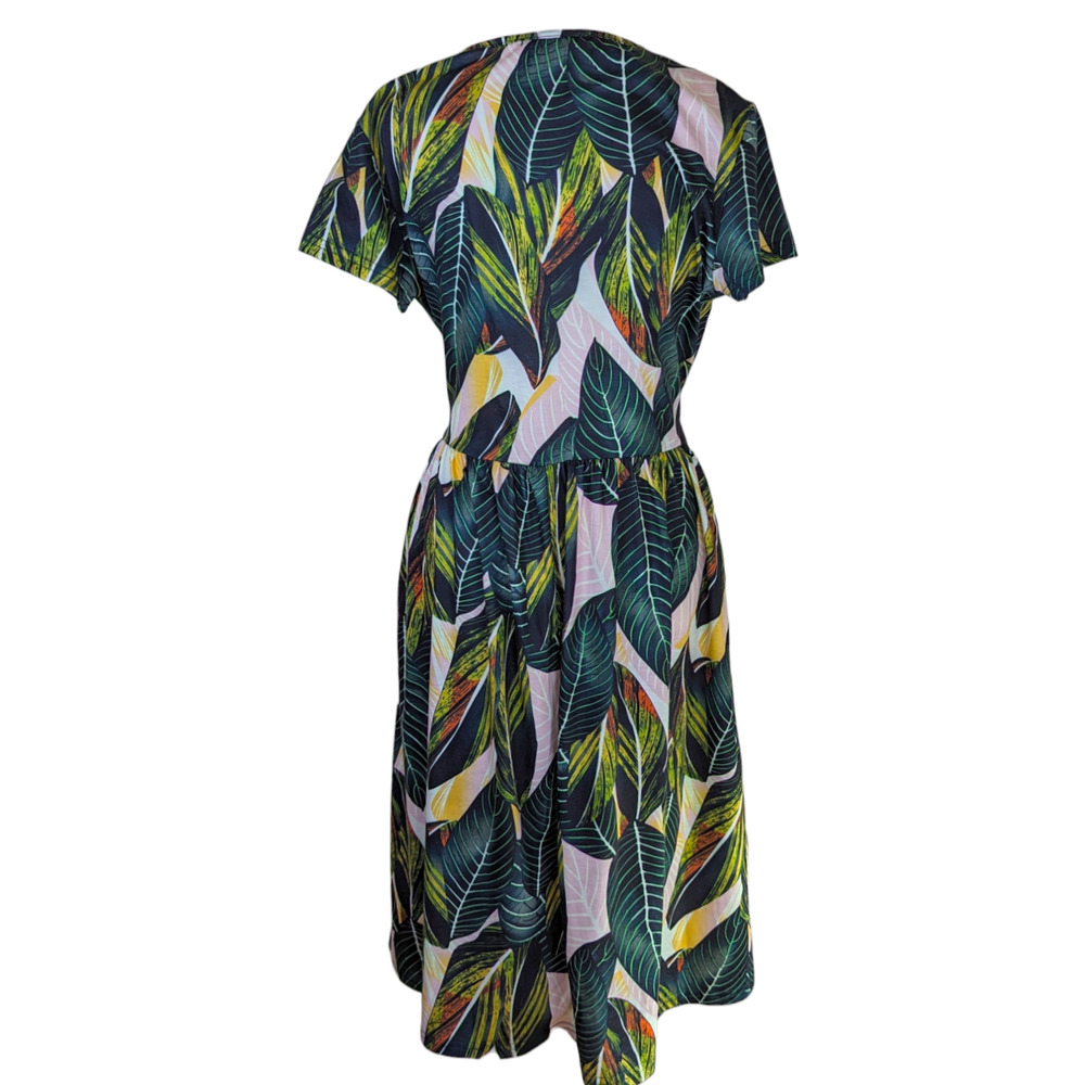 Ouges Green Tropical Leaf Patterned Faux Wrap Kne… - image 5